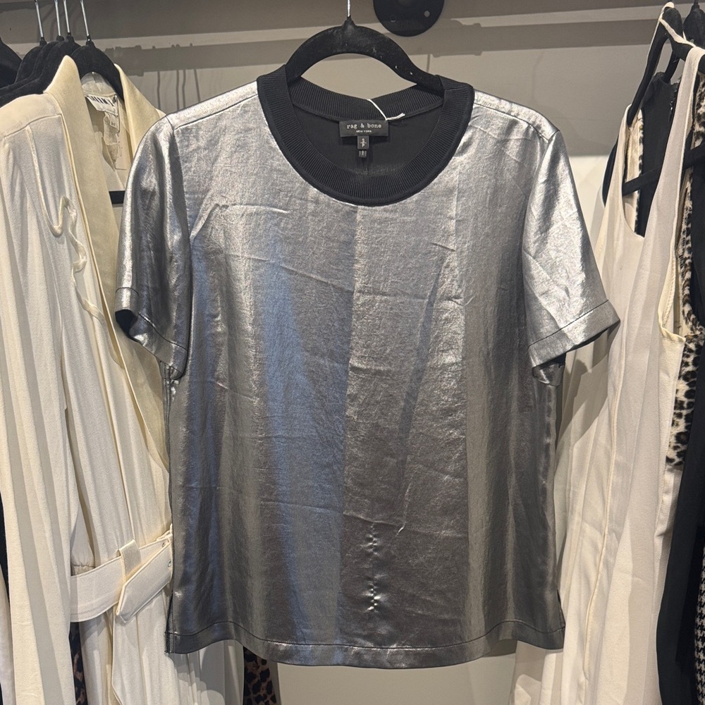 rag & bone Silver Metallic Women's S/s Top